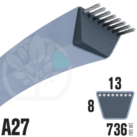 Courroie Trapézoïdale A27 Néoprène. 13mm x 736mm