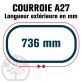 Courroie Trapézoïdale A27 Néoprène. 13mm x 736mm